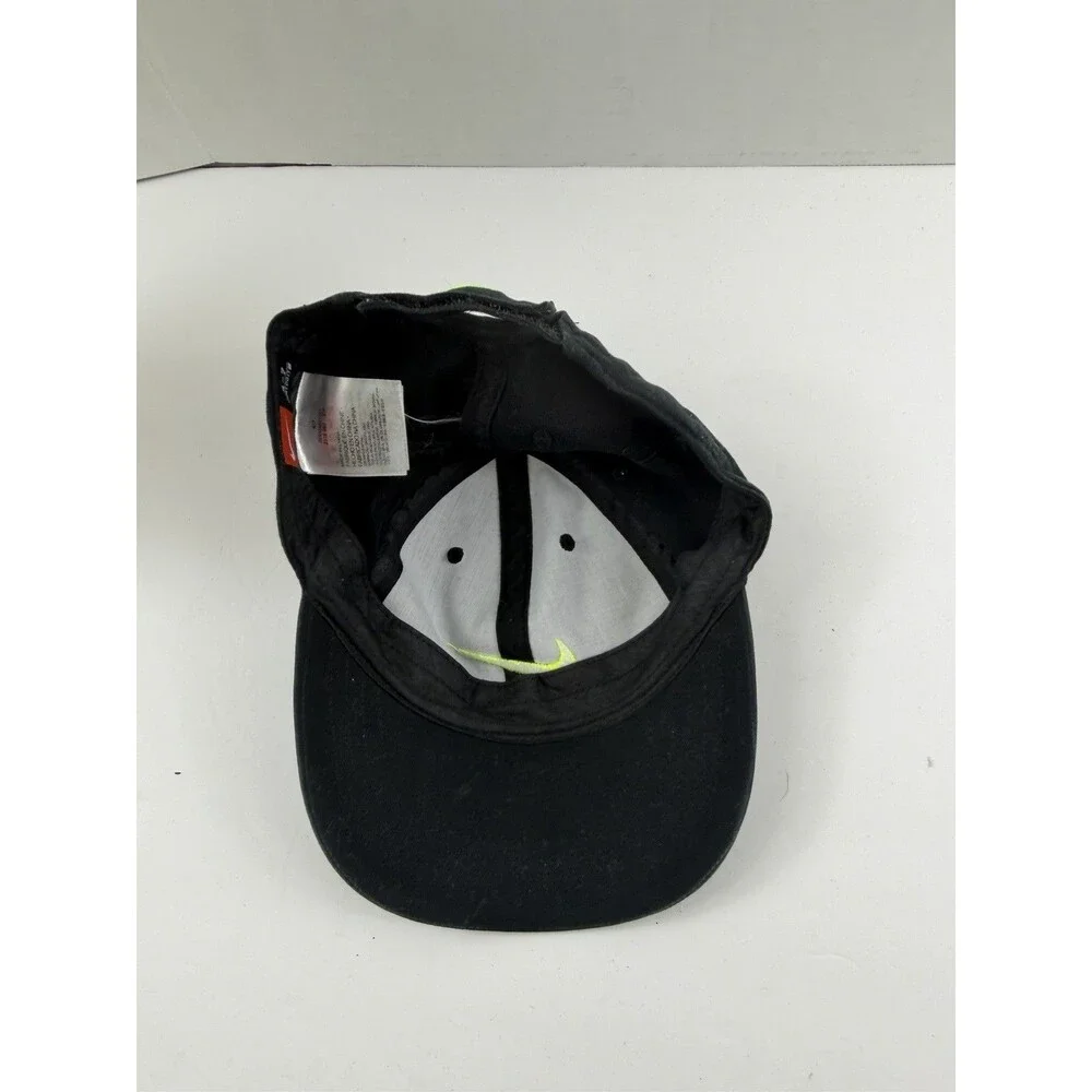 Nike Cap Kids Size 4-7 Black Embroidered Neon Swoosh Adjustable Cotton Hat